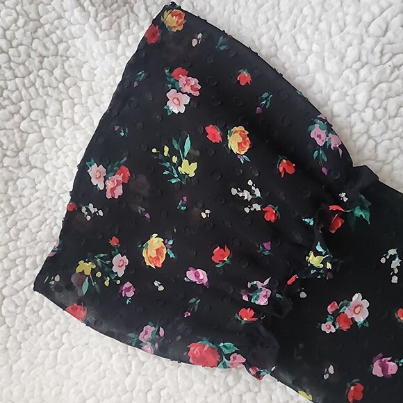 Banana Republic Black Floral Sheer Dot Dress Overlay - Size Large - Picture 2 of 5